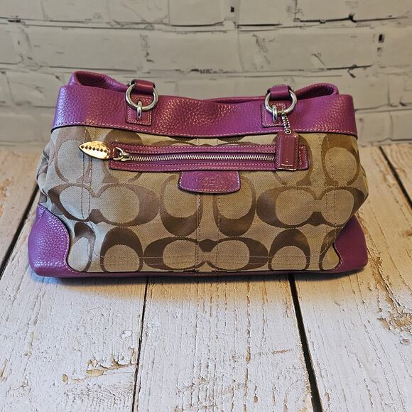 Coach Penelope Tote Bag | Khaki & Berry Purple | Style 14422 - Picture 1 of 12
